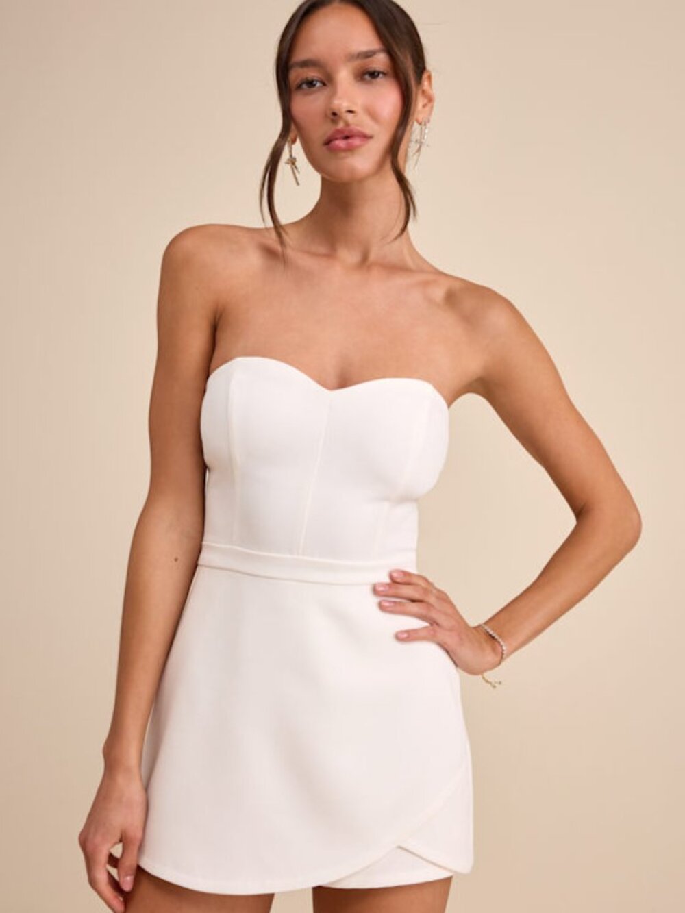 Lulus Opaline White Strapless Skort Romper - Size M